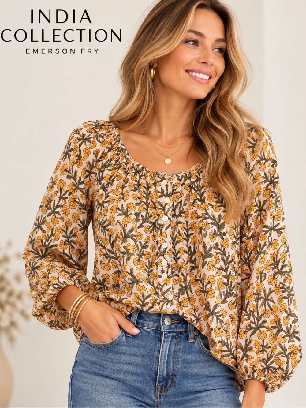 India Collection by Emerson Fry Floral Cotton Blouse